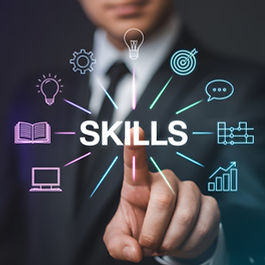 Professional interacting with a digital skills interface, representing skill gap analysis and training recommendations.